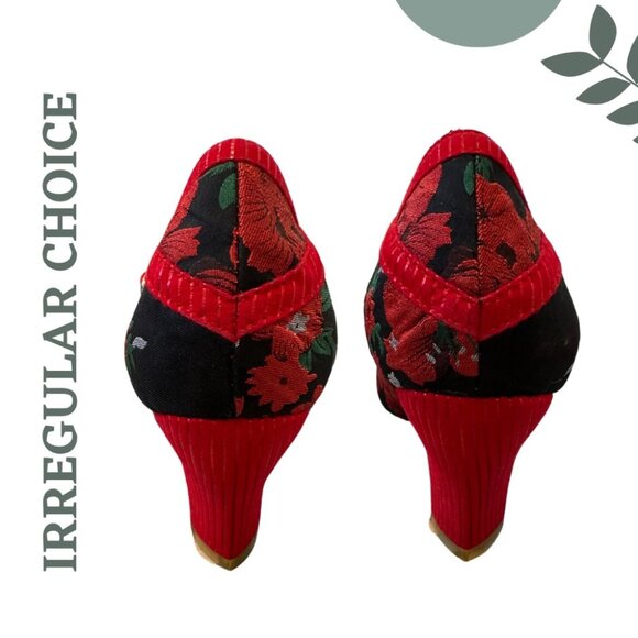 Irregular Choice Floral Heels | Red Black Mary Jane Style | Retro Statement Shoe - Picture 5 of 12